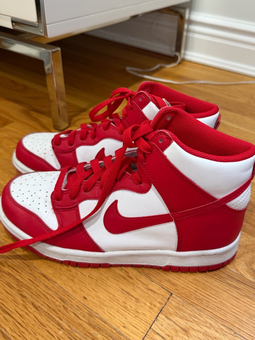 Nike Dunks Red and White High-Top Sneakers